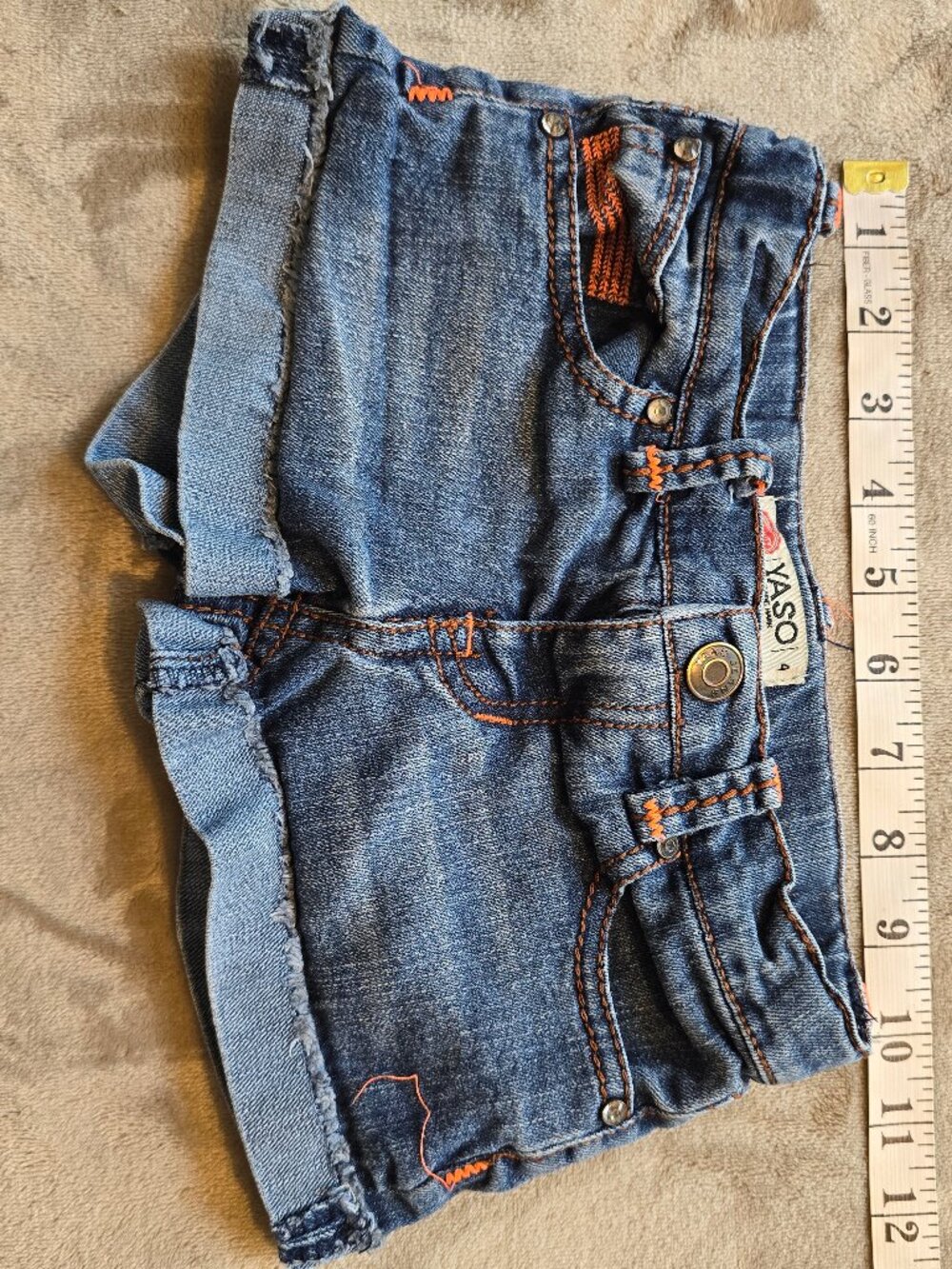 YASO Girls Embroidered Stitch Denim Cuffed Shorts - Size 4 / 4T